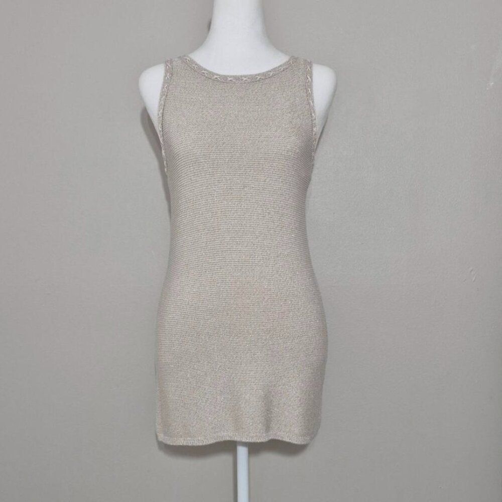 White House Black Market Women’s Beige Metallic Scoop Neck Tank Sweater S NWOT